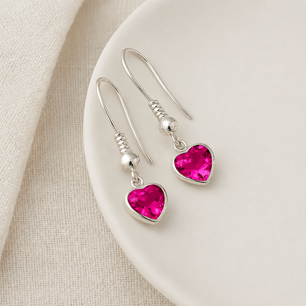 July Heart Birthstone Earrings