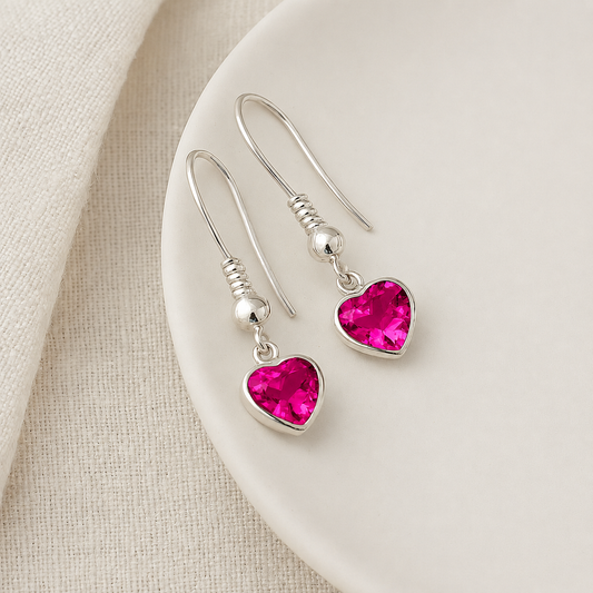 July Heart Birthstone Earrings