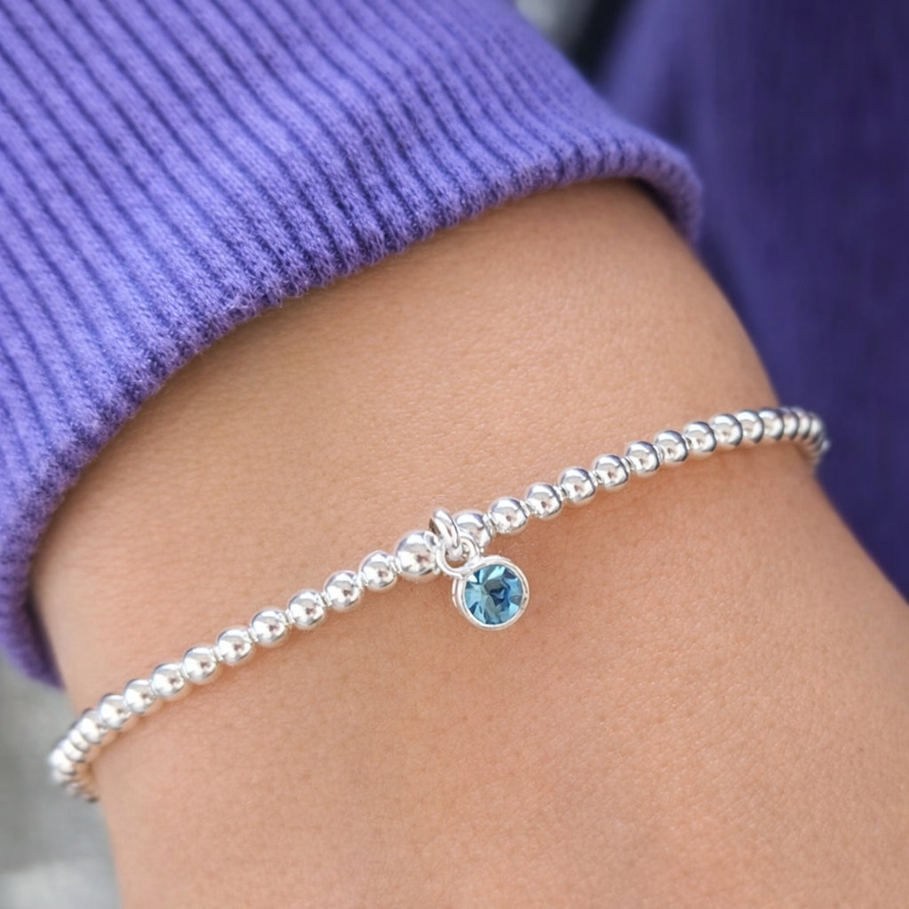 Sterling Silver March Birthstone Bracelet (Aquamarine)
