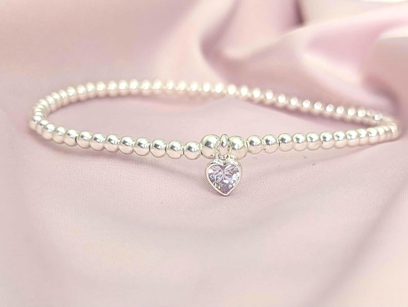 Sterling Silver June Alexandrite Heart Birthstone Bracelet