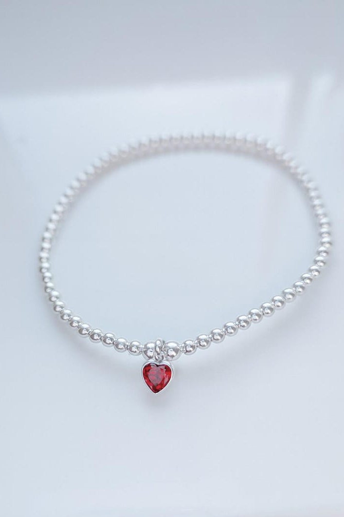 Sterling Silver January Heart Birthstone Bracelet (Garnet)