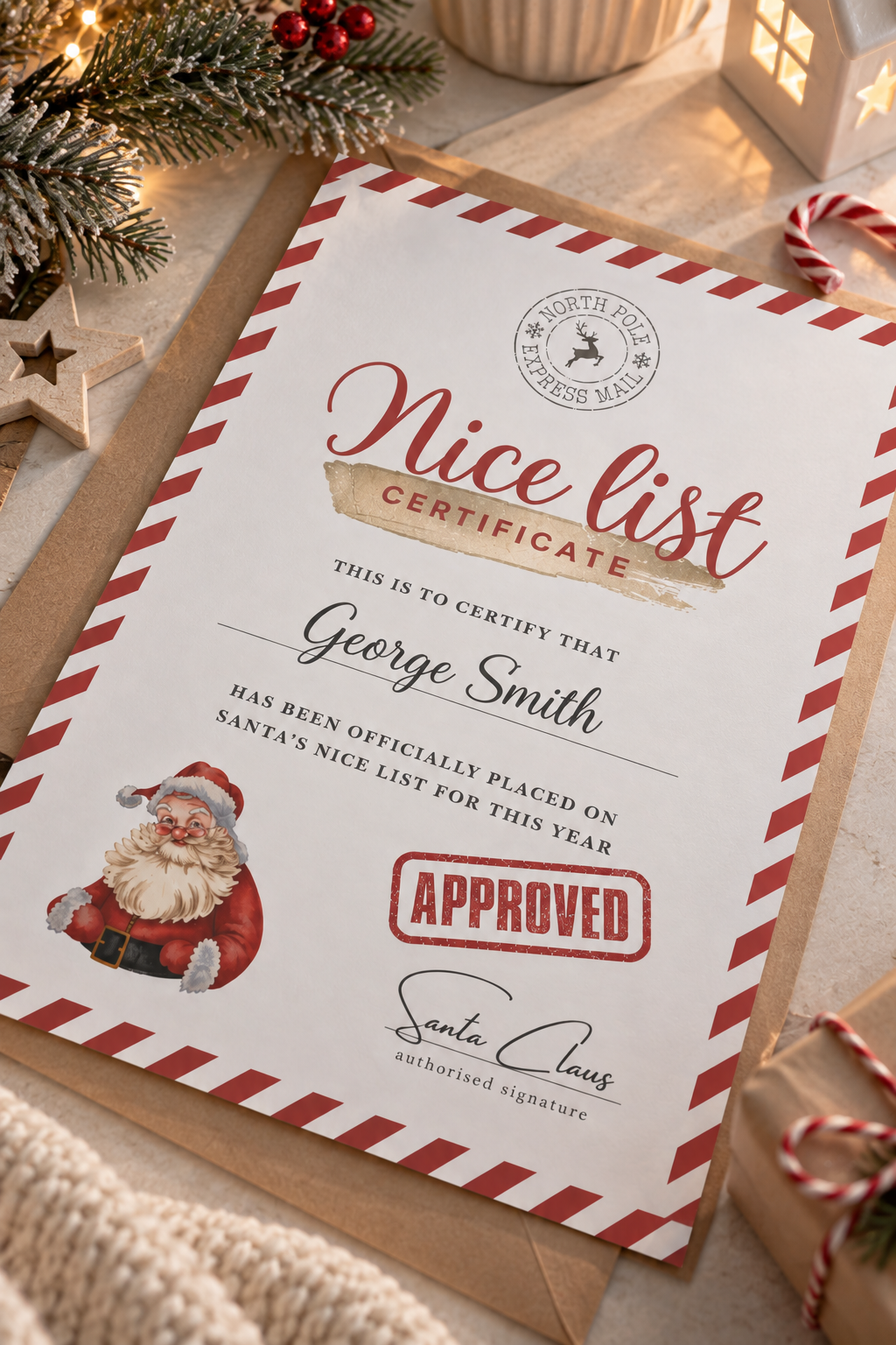 Personalised Nice List Certificate, Letter From Santa, Elf Arrival or Goodbye Letter