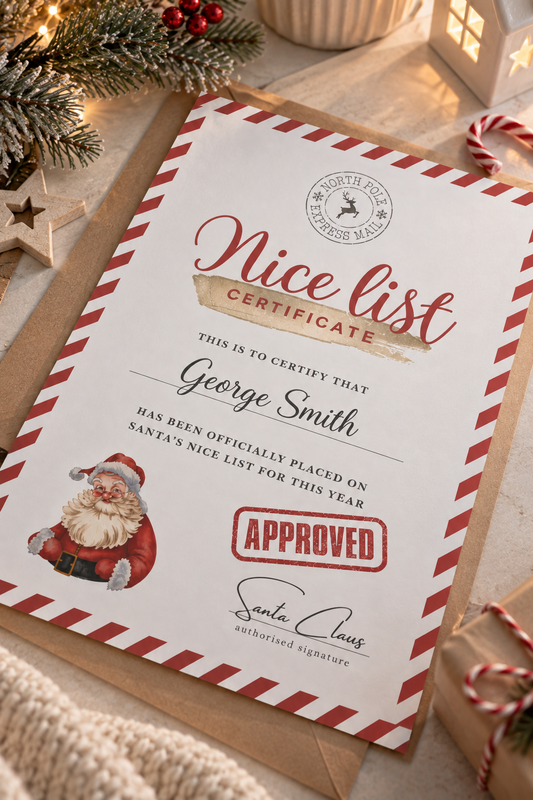 Personalised Nice List Certificate, Letter From Santa, Elf Arrival or Goodbye Letter