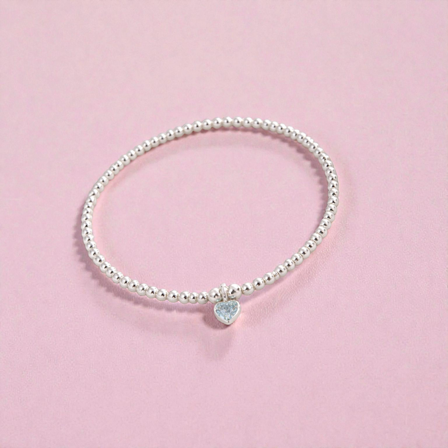 Sterling Silver March Aquamarine Heart Bracelet/Earrings