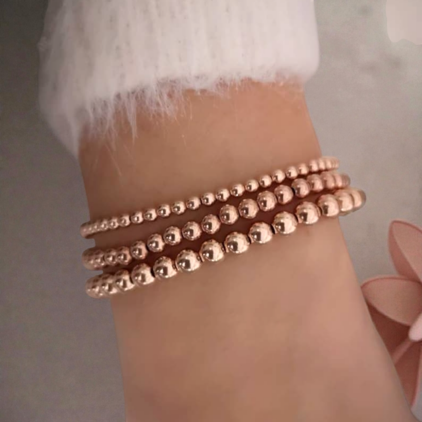 Rose Gold Beaded Stretch Bracelet Stack