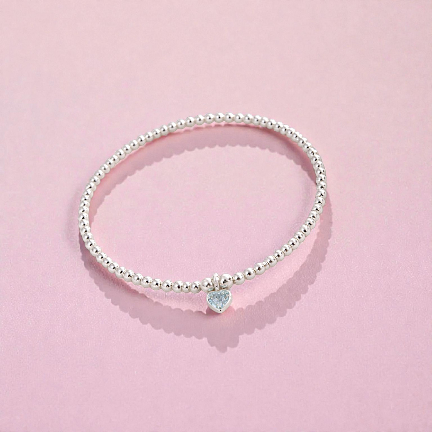 Sterling Silver March Aquamarine Heart Bracelet/Earrings