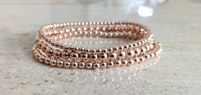 Rose Gold Beaded Stretch Bracelet Stack