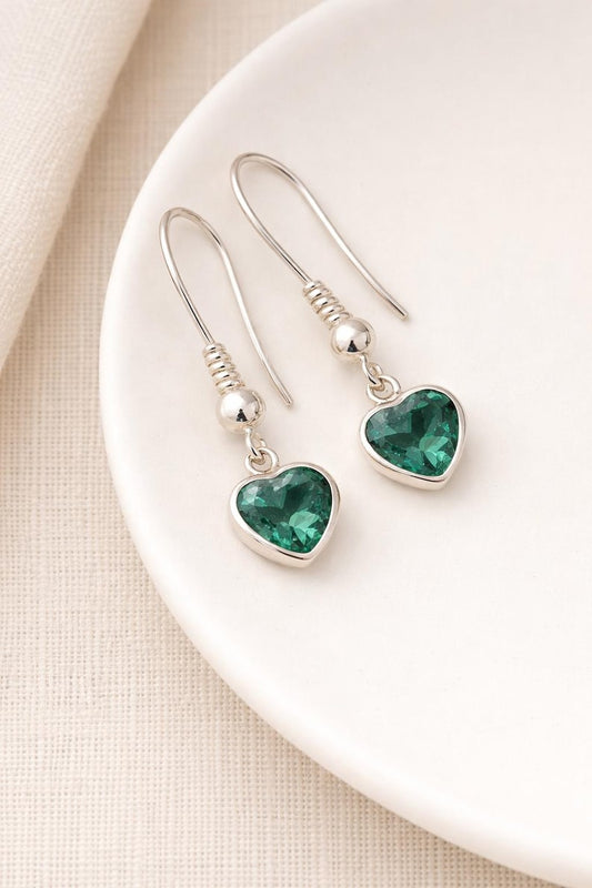 May Heart Birthstone Earrings