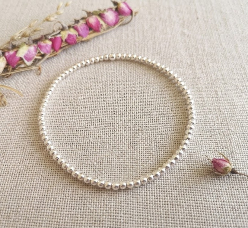 Silver Stretch Beaded Anklet