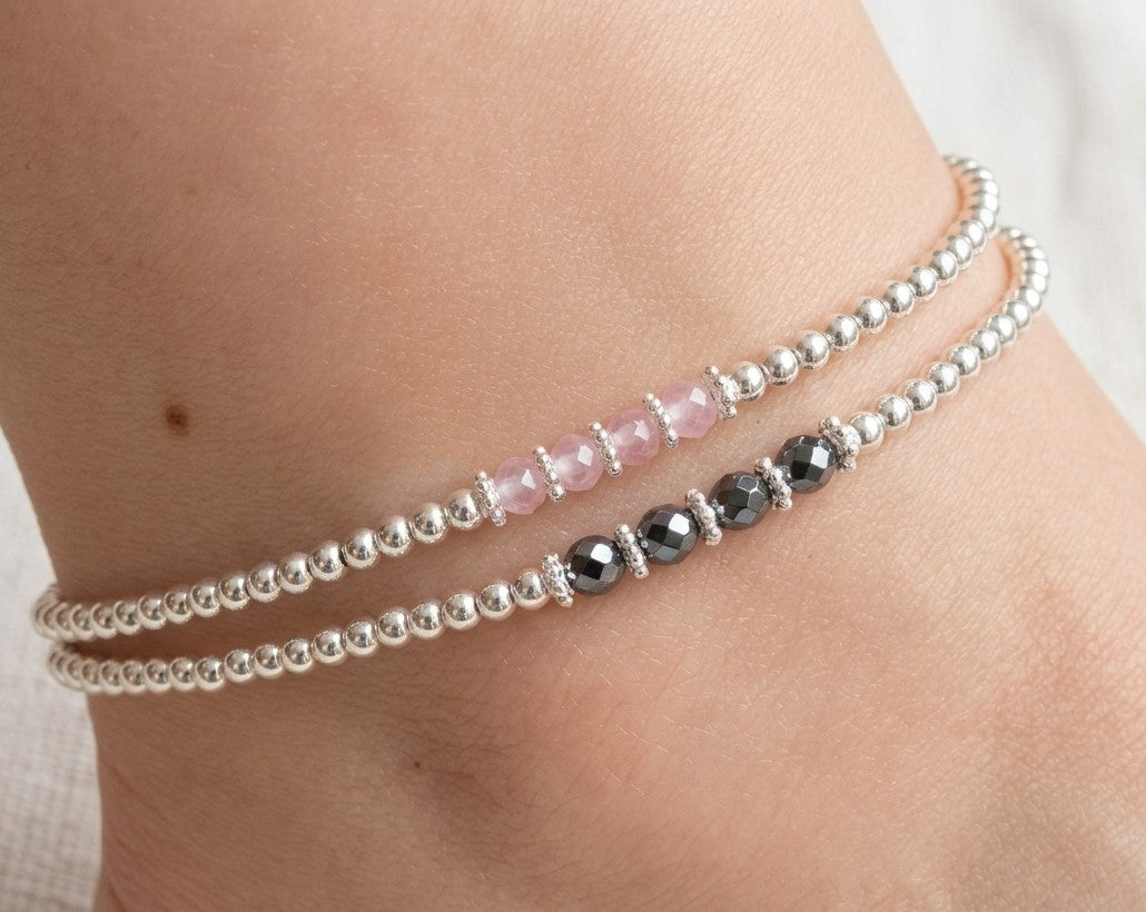 Rose Quartz/Hematite Beads Anklet