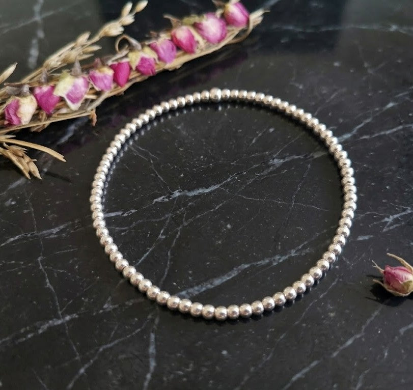 Silver Stretch Beaded Anklet