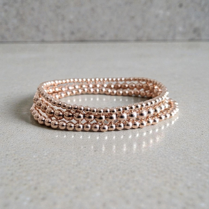 Rose Gold Beaded Stretch Bracelet Stack