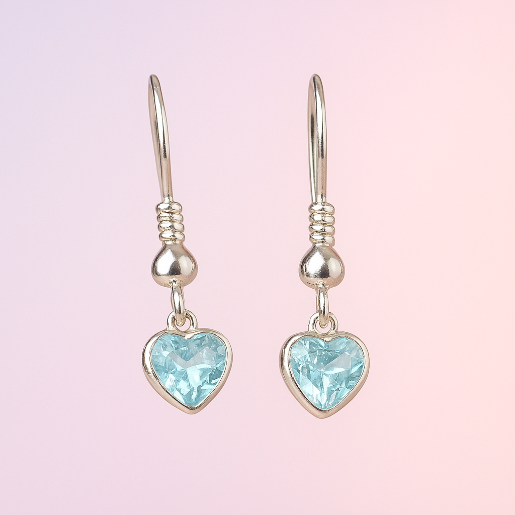 Sterling Silver March Aquamarine Heart Bracelet/Earrings