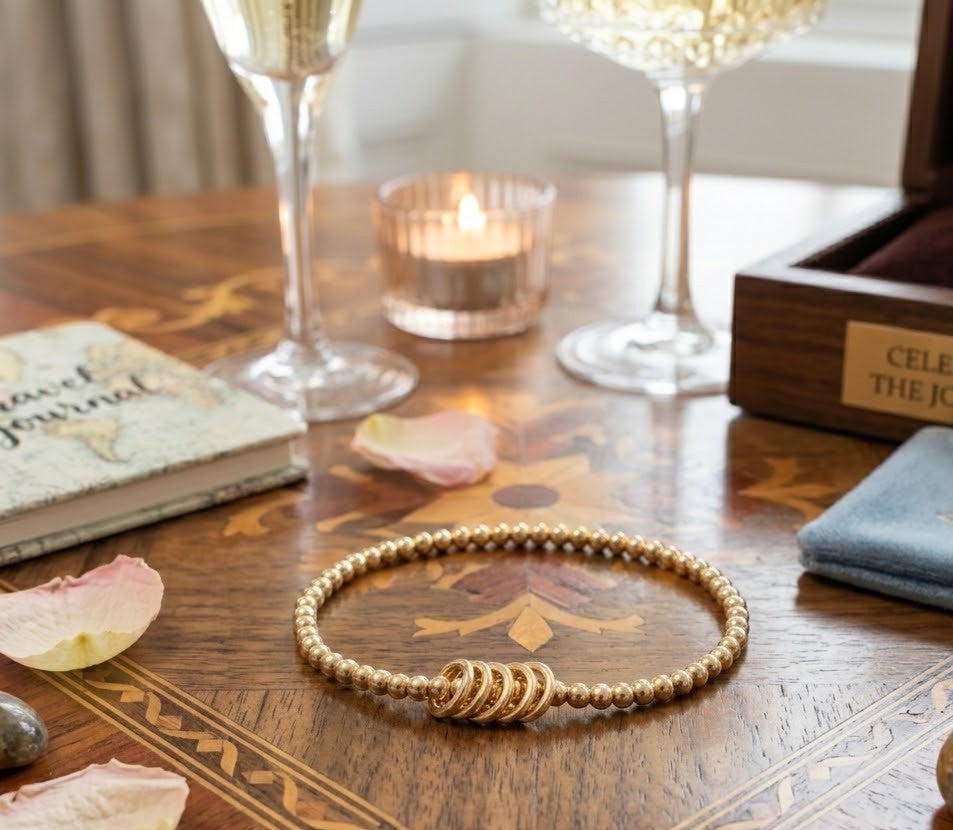 Gold Milestone Birthday Bracelet (20th, 30th, 40th, 50th, 60th, 70th, 80th or 90th birthday)