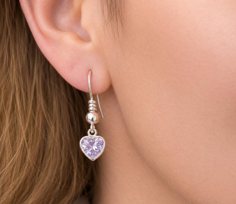 June Heart Alexandrite Birthstone Earrings