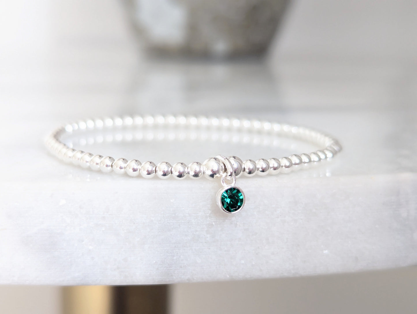 Sterling Silver May Birthday Bracelet (Emerald)