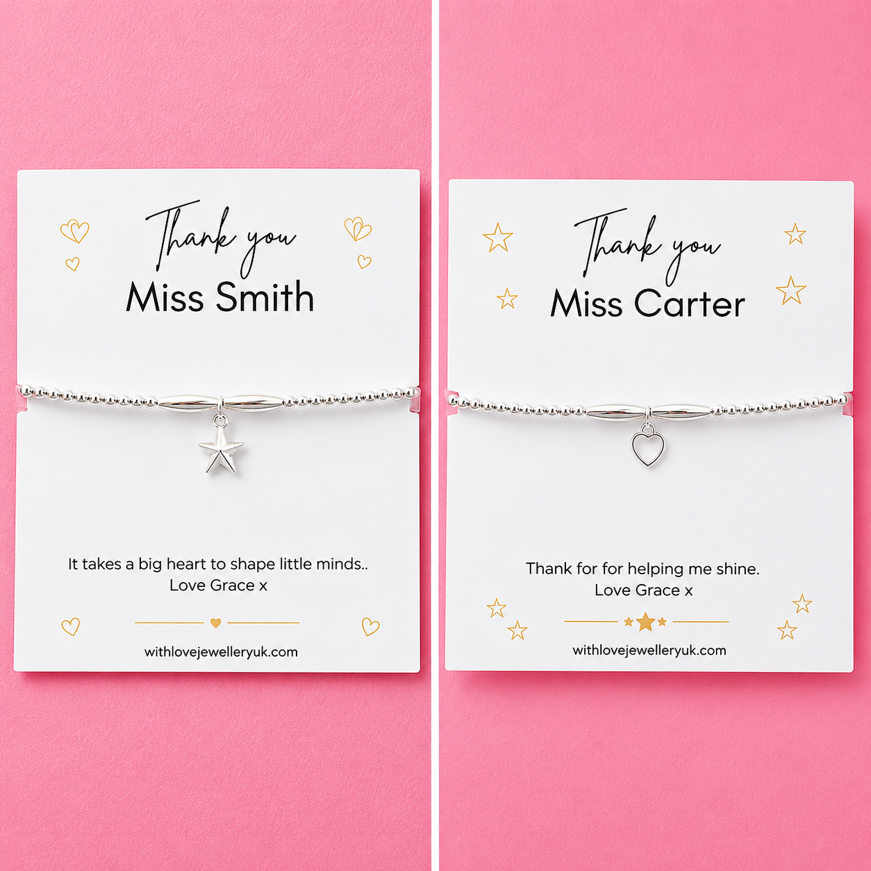 Thank You Teacher Silver Bracelet Personalised Gift
