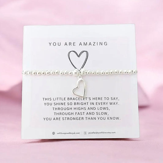 You Are Amazing Silver Stretch Beaded Bracelet
