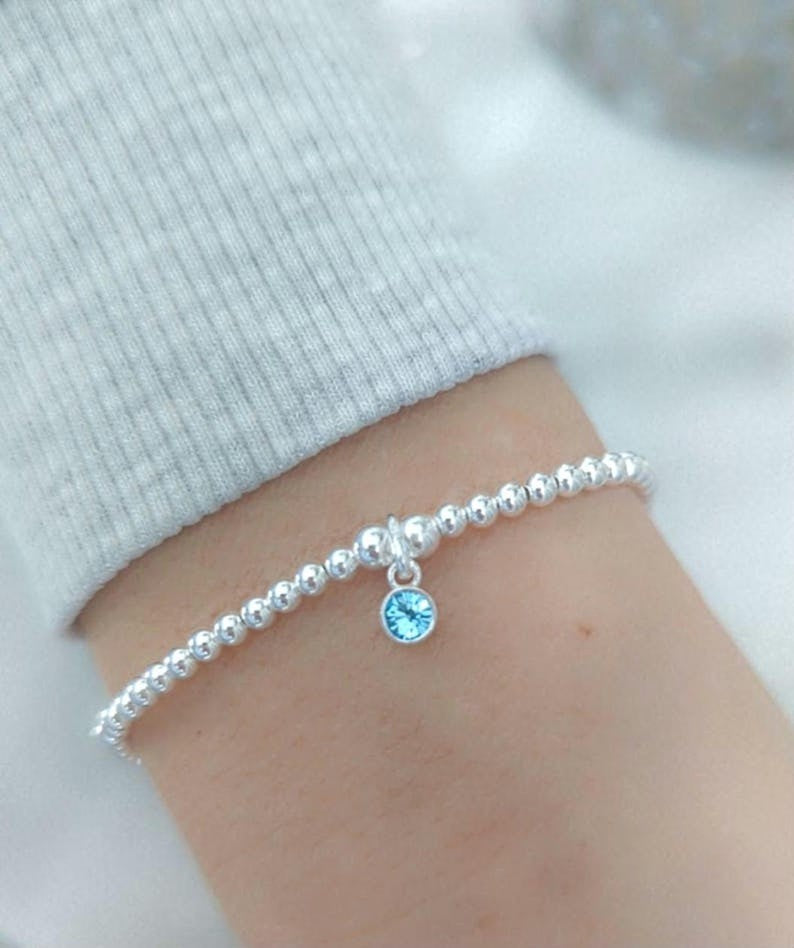 Sterling Silver March Birthstone Bracelet (Aquamarine)