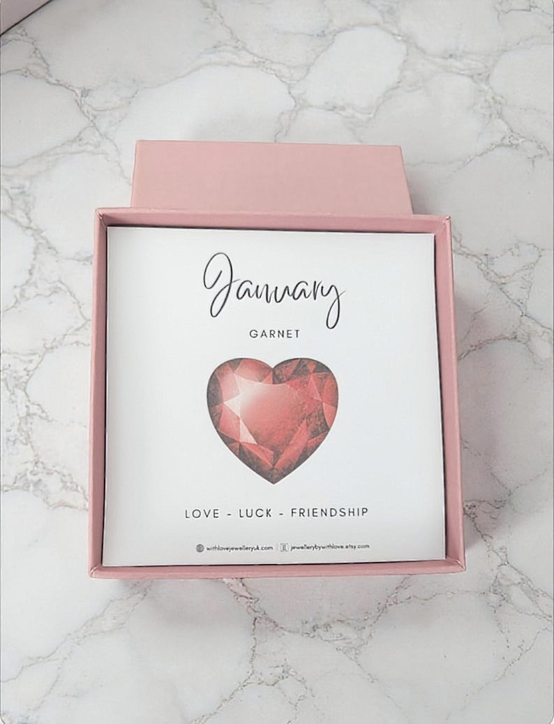 Sterling Silver January Heart Birthstone Bracelet (Garnet)