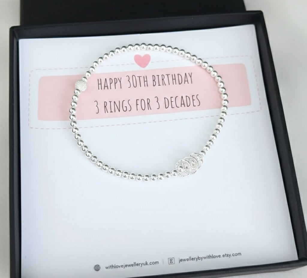 Sterling Silver Birthday Bracelet/Earrings (20th, 30th, 40th, 50th, 60th, 70th 80th or 90th birthday)