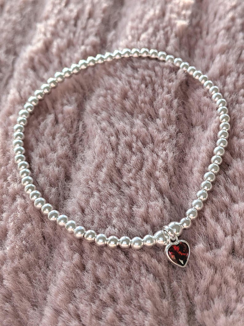 Sterling Silver January Heart Birthstone Bracelet (Garnet)