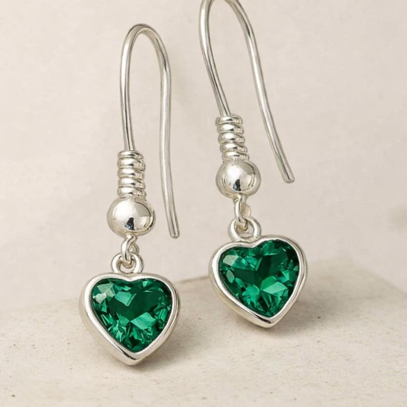 May Heart Birthstone Earrings