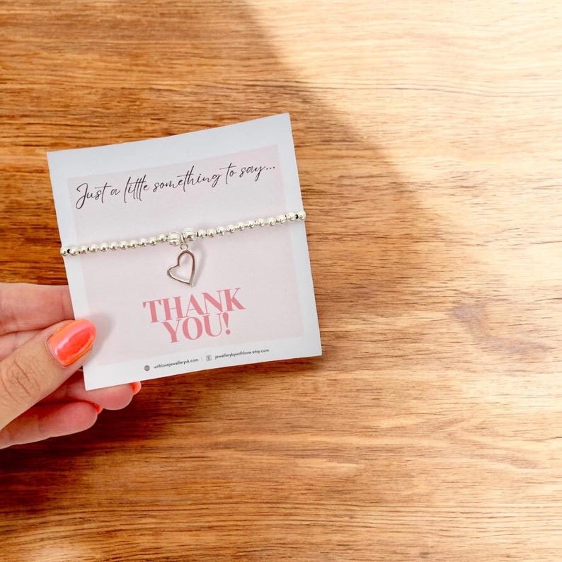 Thank You, Silver Stretch Beaded Bracelet