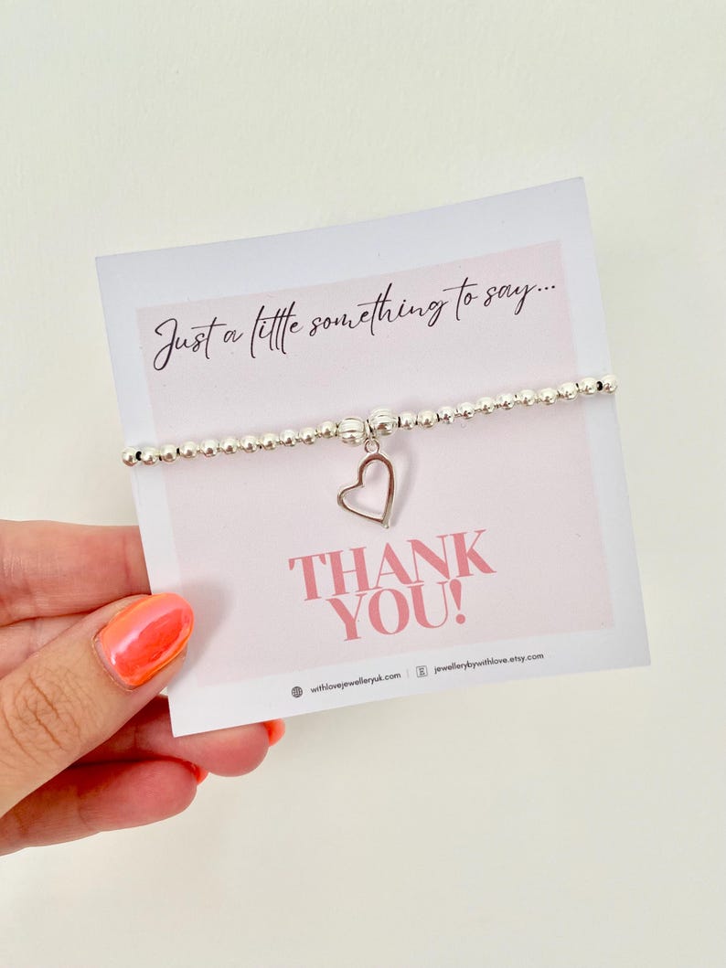 Thank You, Silver Stretch Beaded Bracelet