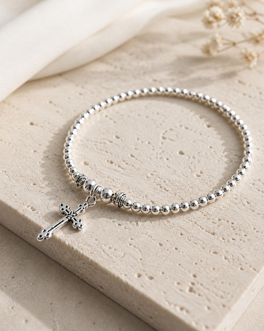Silver Cross Stretch Anklet