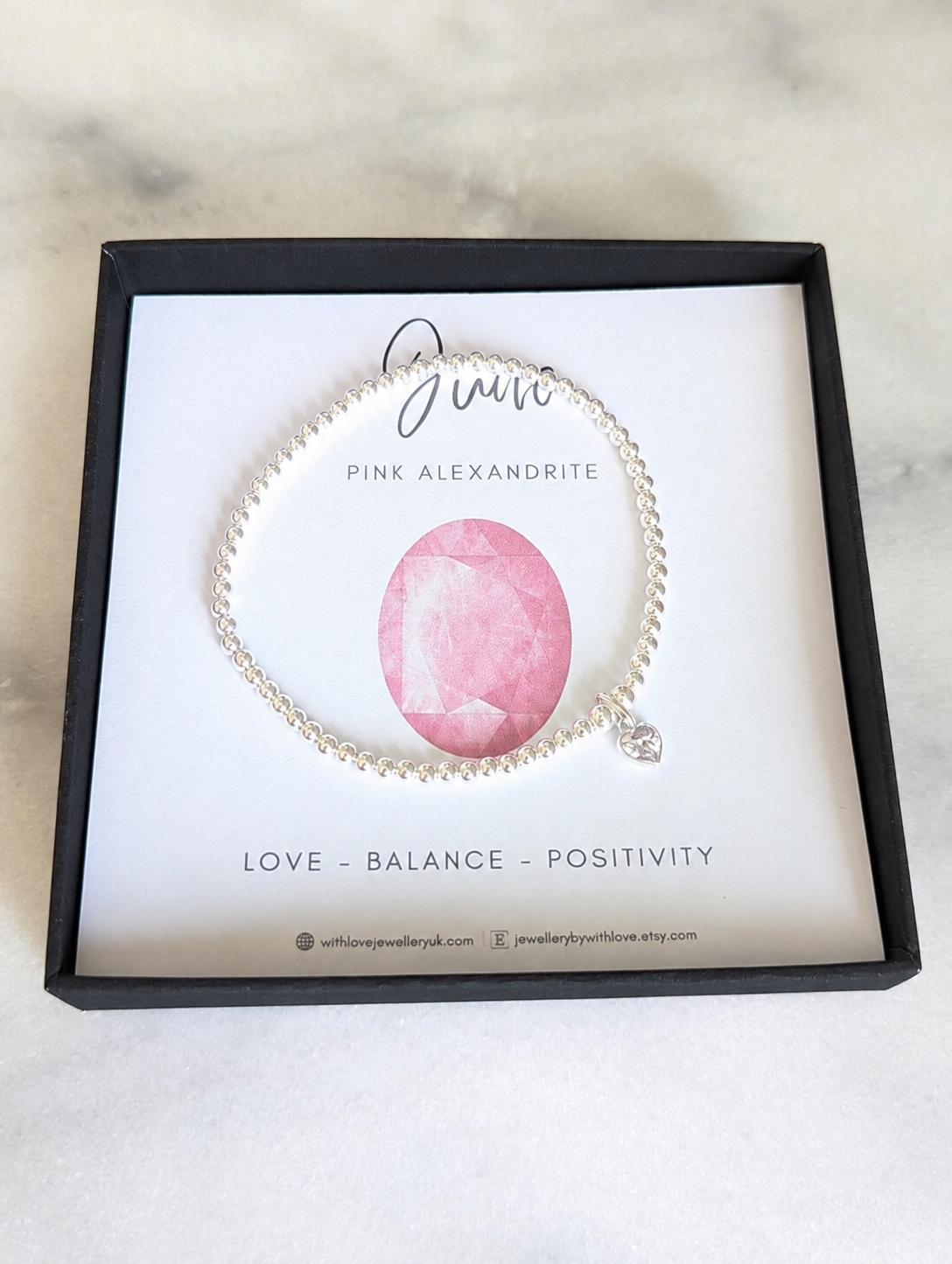 Sterling Silver June Alexandrite Heart Birthstone Bracelet