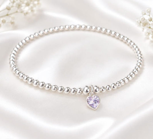Sterling Silver June Alexandrite Heart Birthstone Bracelet