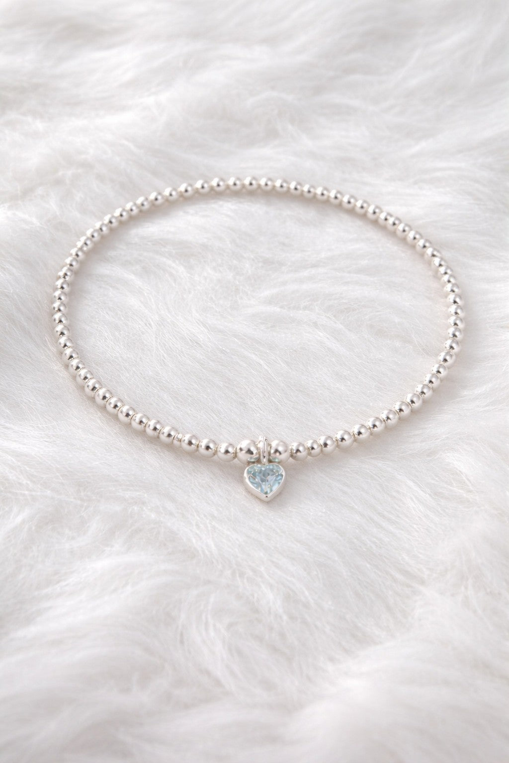 Sterling Silver March Aquamarine Heart Bracelet/Earrings