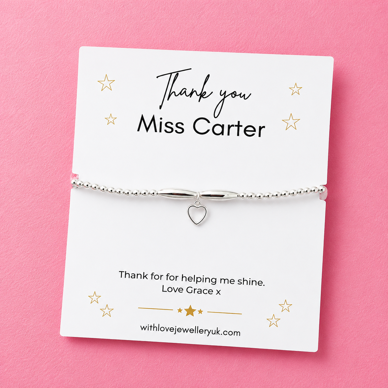 Thank You Teacher Silver Bracelet Personalised Gift