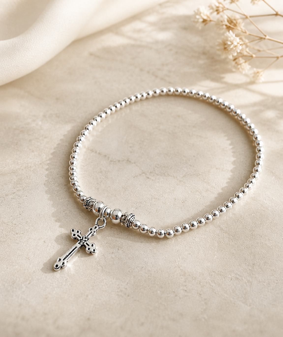 Silver Cross Stretch Anklet