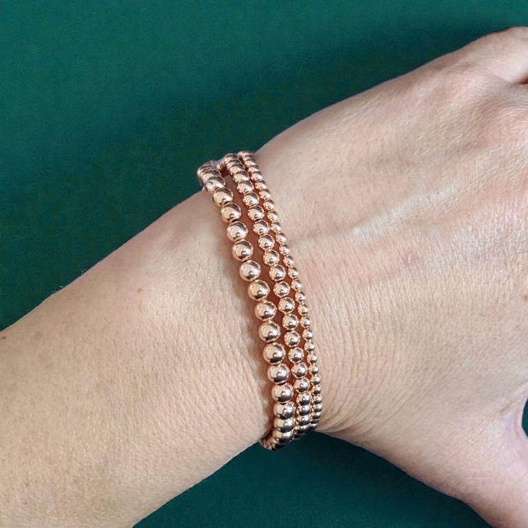 Rose Gold Beaded Stretch Bracelet Stack