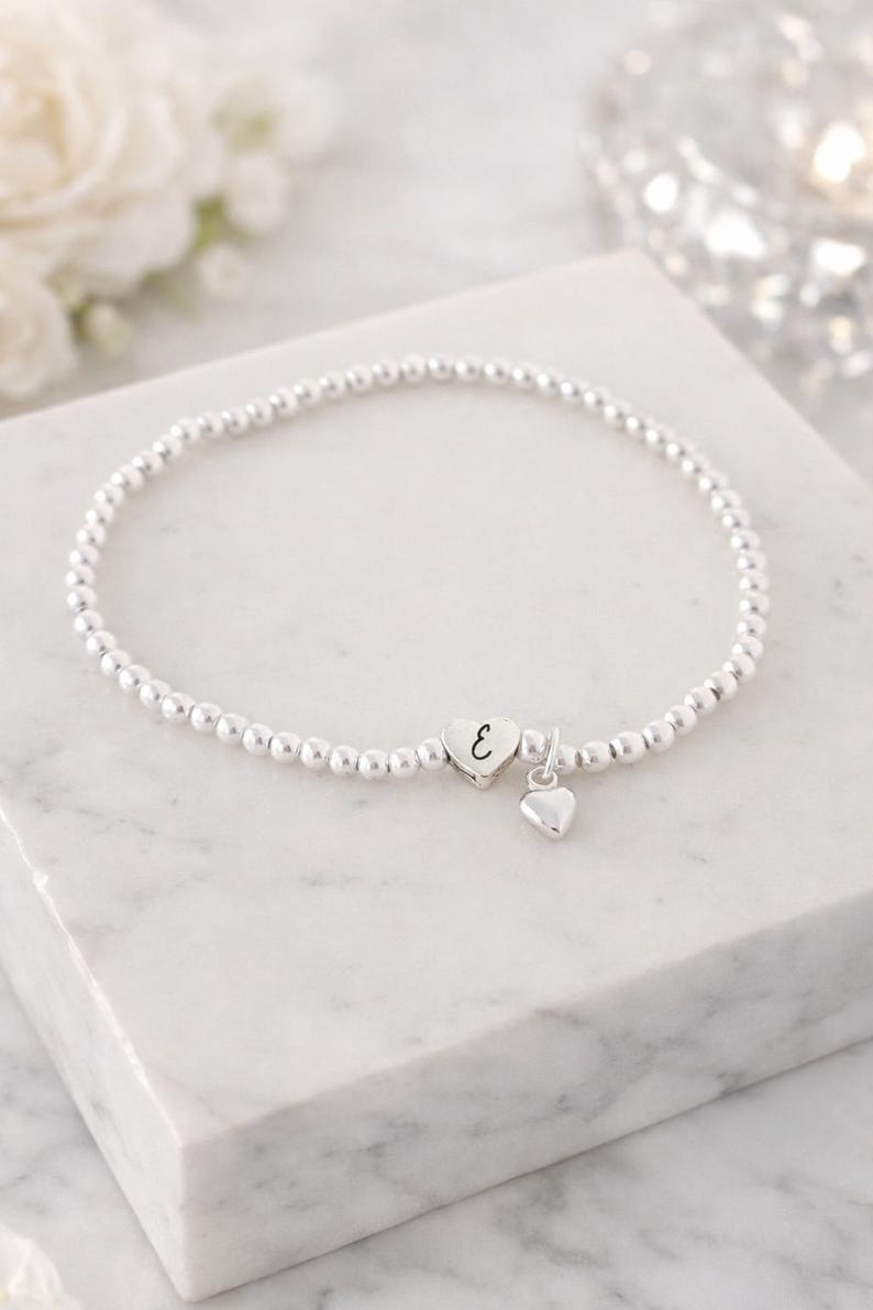 Prom Night 2026 Silver Filled Heart Initial Bracelet