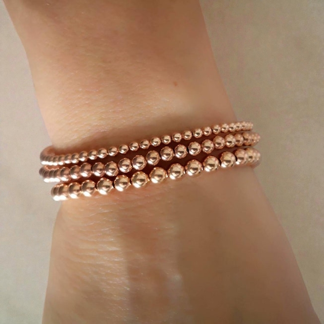 Rose Gold Beaded Stretch Bracelet Stack