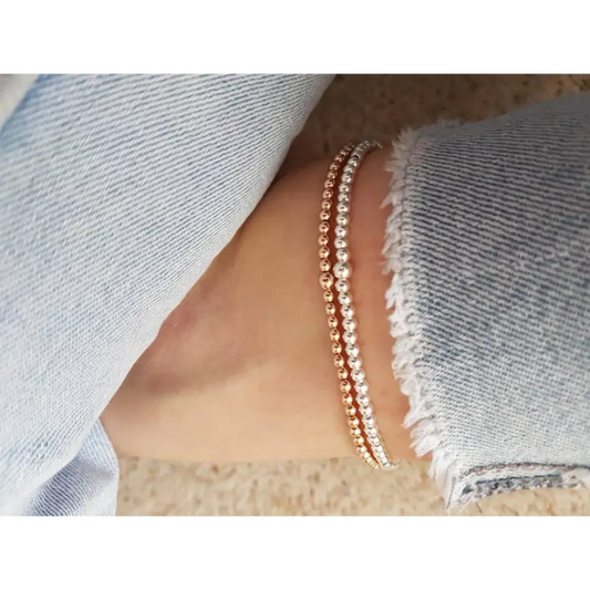Rose Gold Beaded Stretch Anklet With Love Jewellery UK