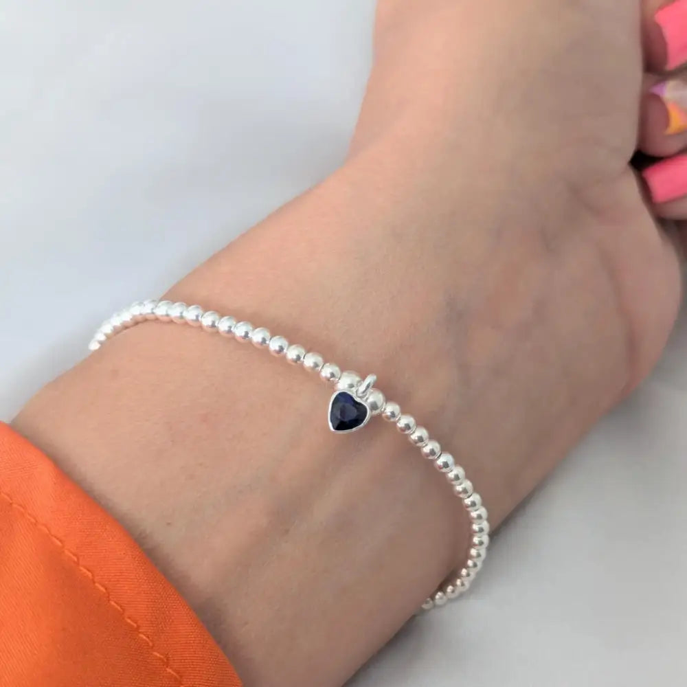 September Sapphire Heart Birthstone Stretch Bracelet - Bracelets