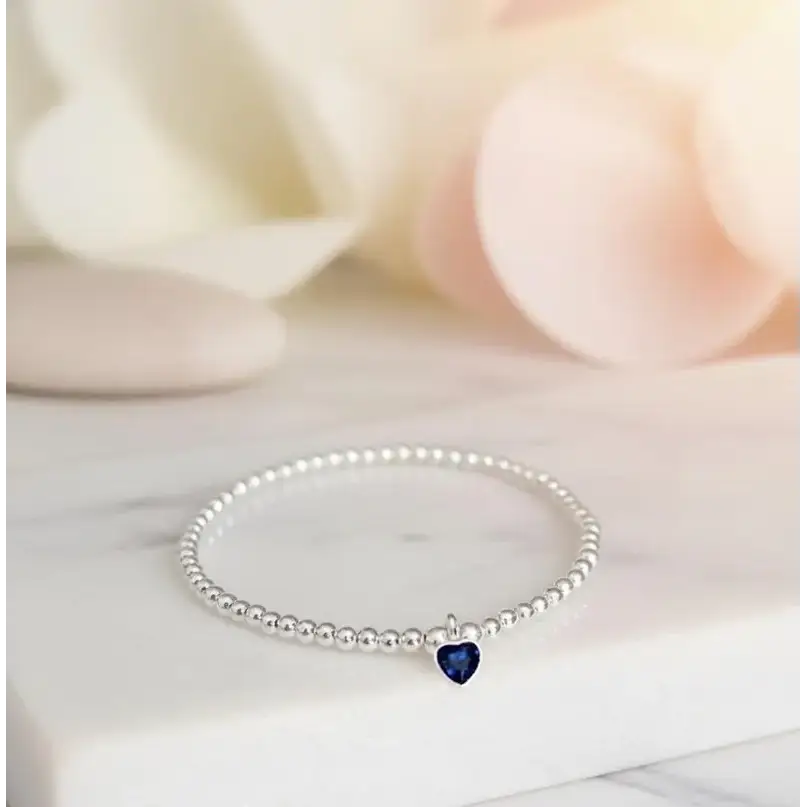 September Sapphire Heart Birthstone Stretch Bracelet - Bracelets