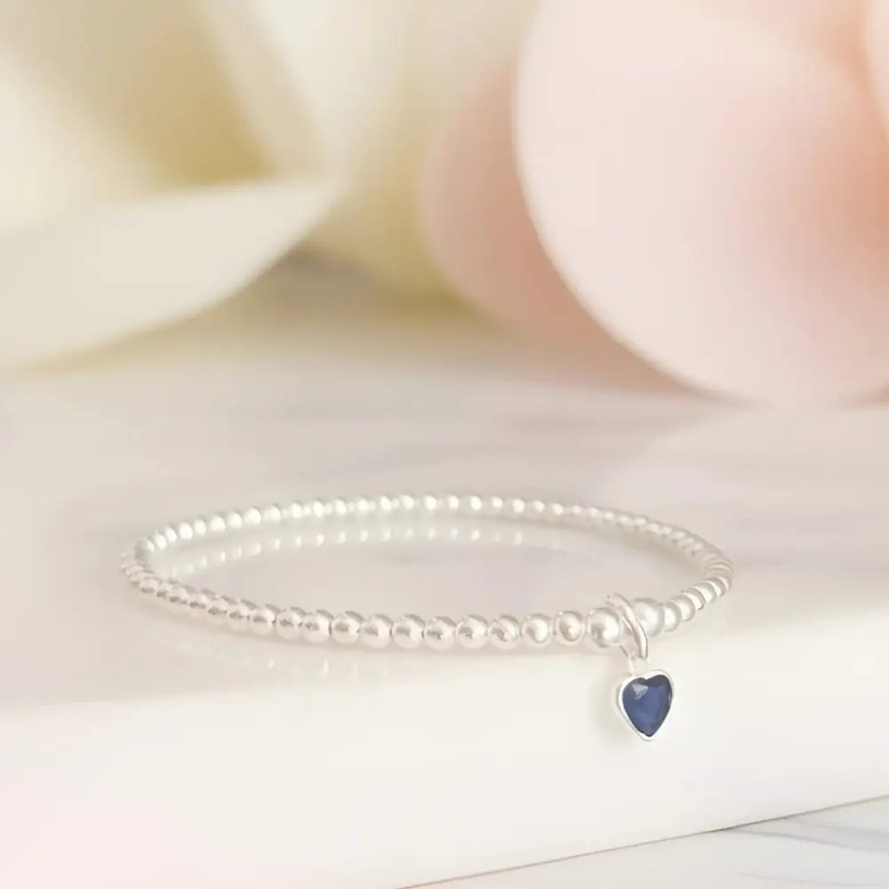 September Sapphire Heart Birthstone Stretch Bracelet - Bracelets