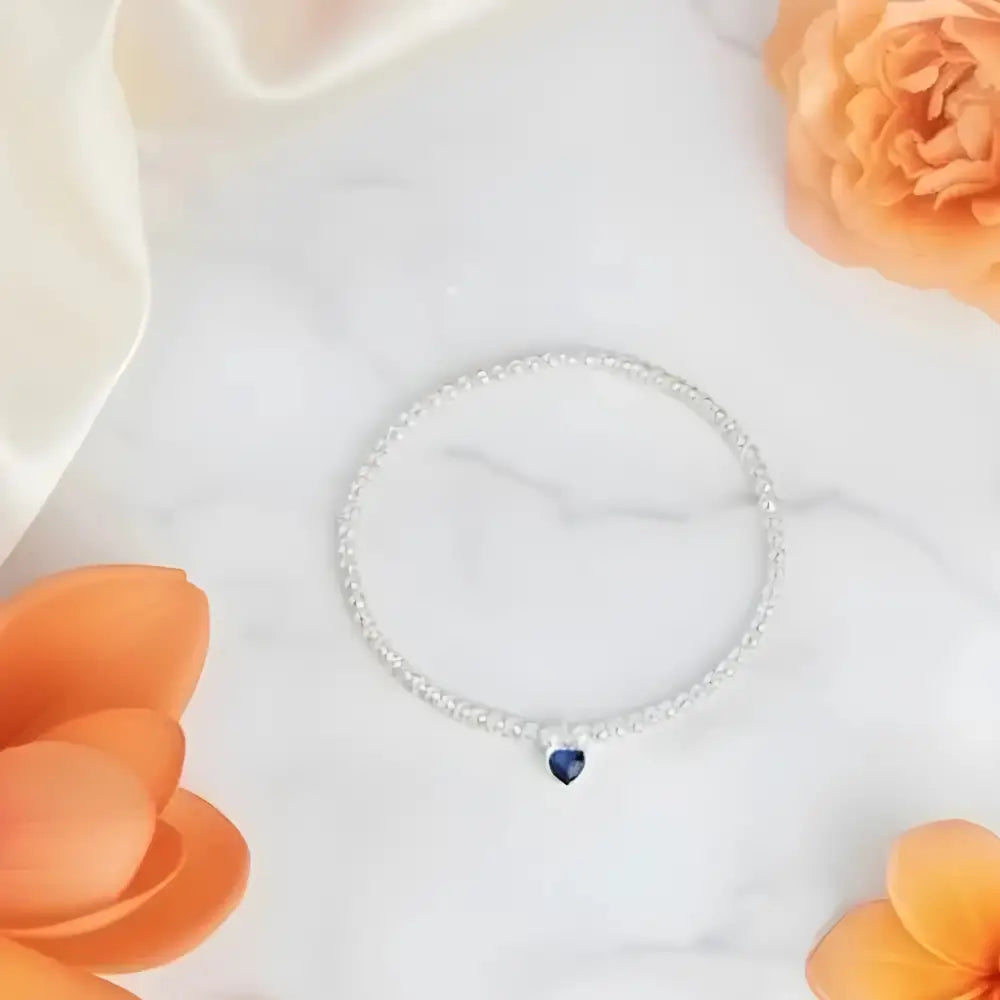 September Sapphire Heart Birthstone Stretch Bracelet - Bracelets