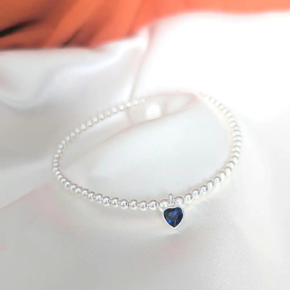 September Sapphire Heart Birthstone Stretch Bracelet - Bracelets