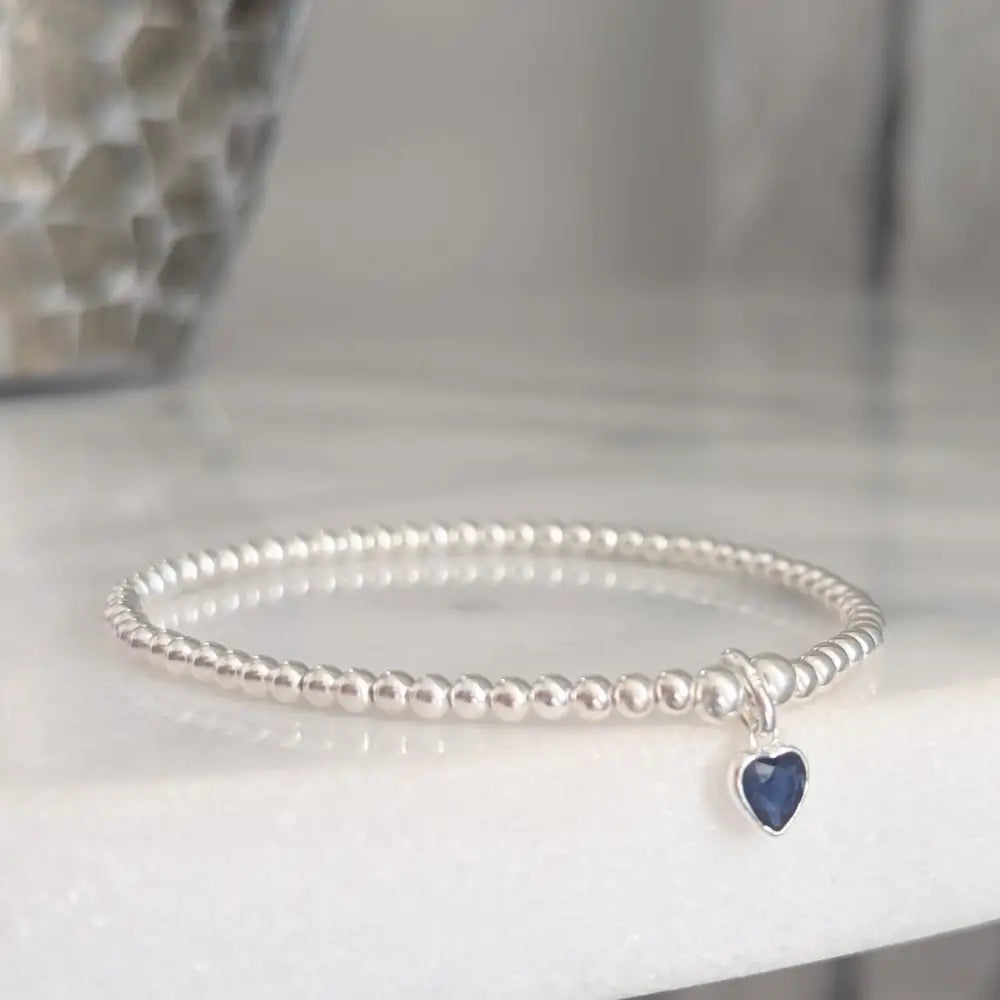 September Sapphire Heart Birthstone Stretch Bracelet - Bracelets
