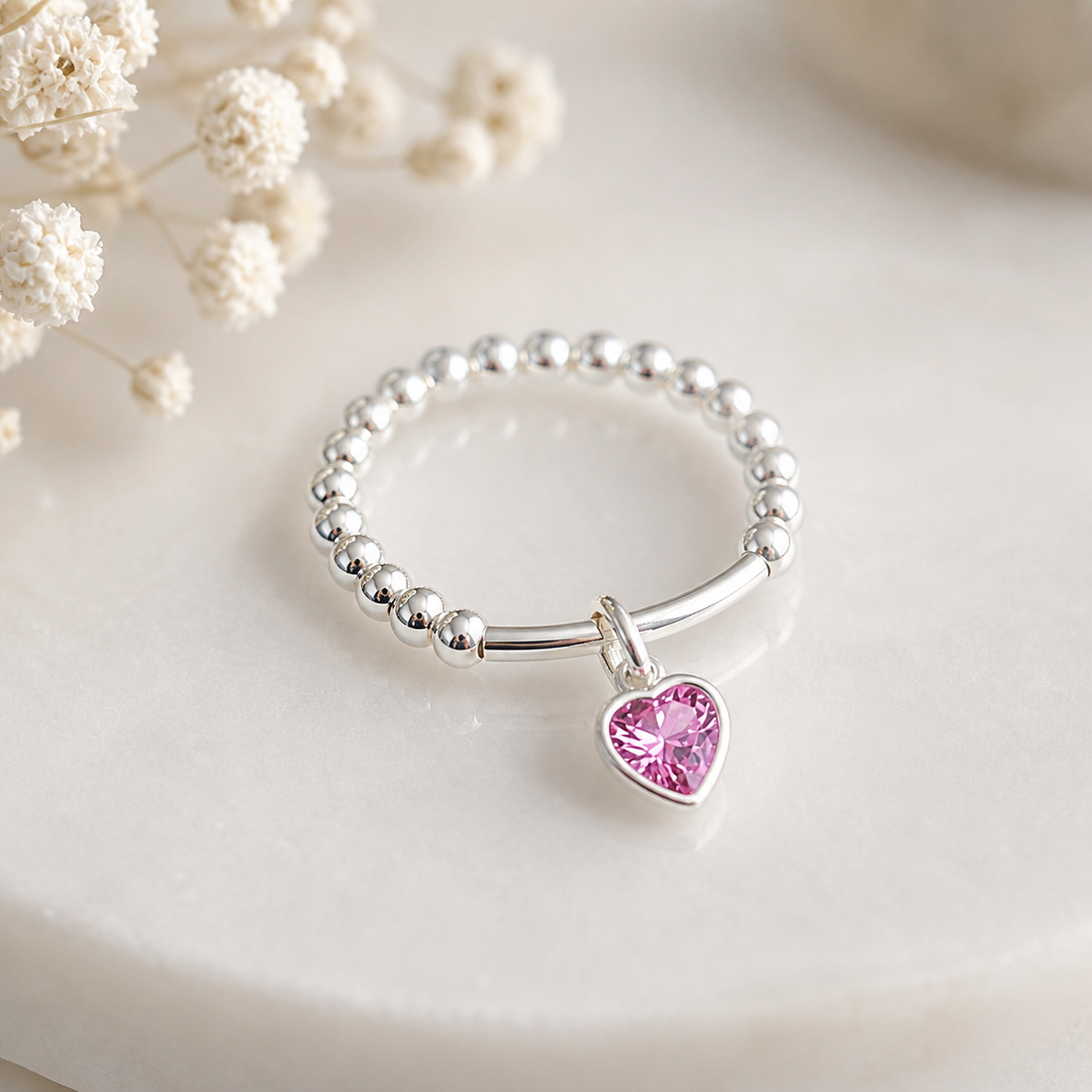 Sterling Silver Heart Charm Stretch Ring