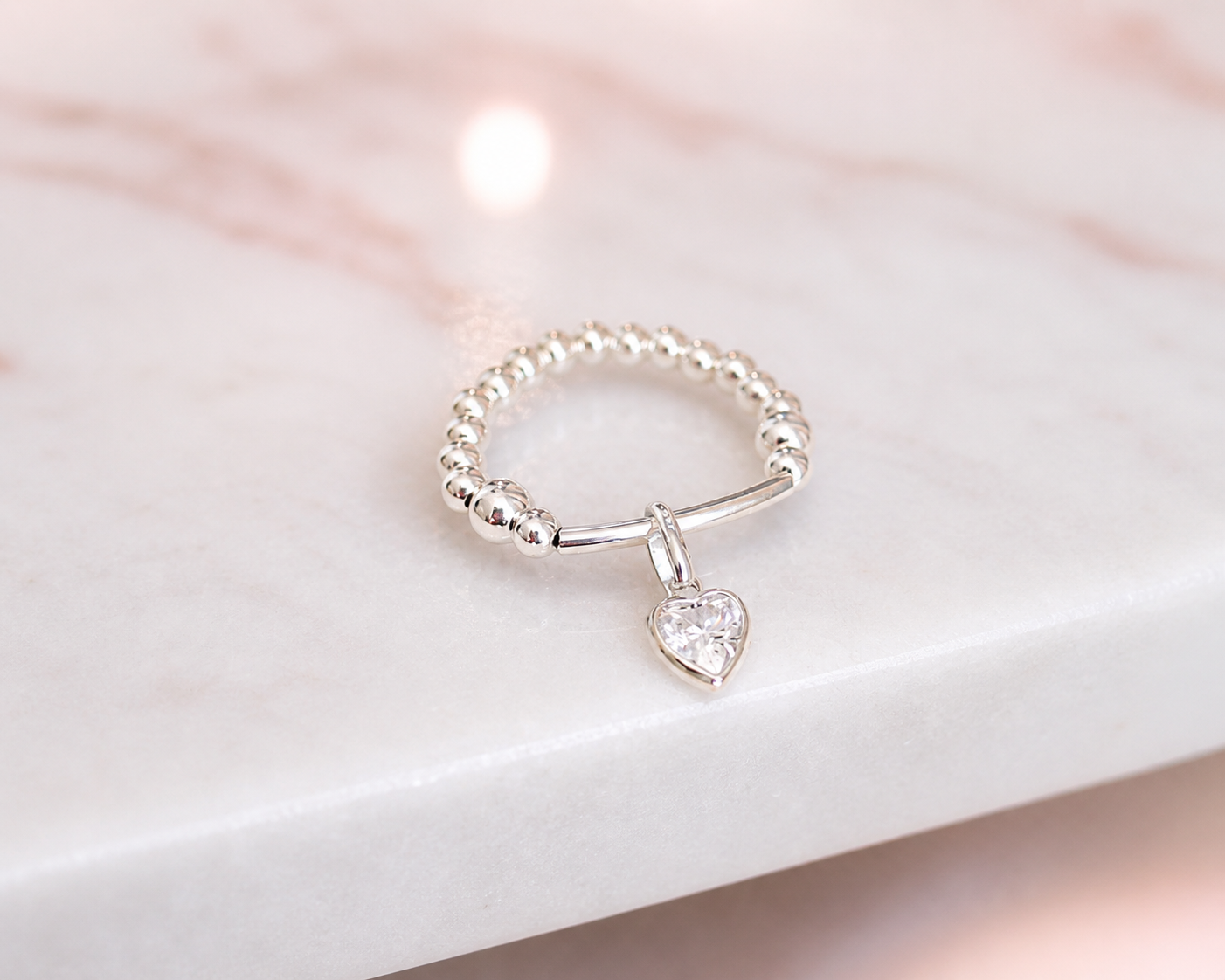 Sterling Silver Heart Charm Stretch Ring