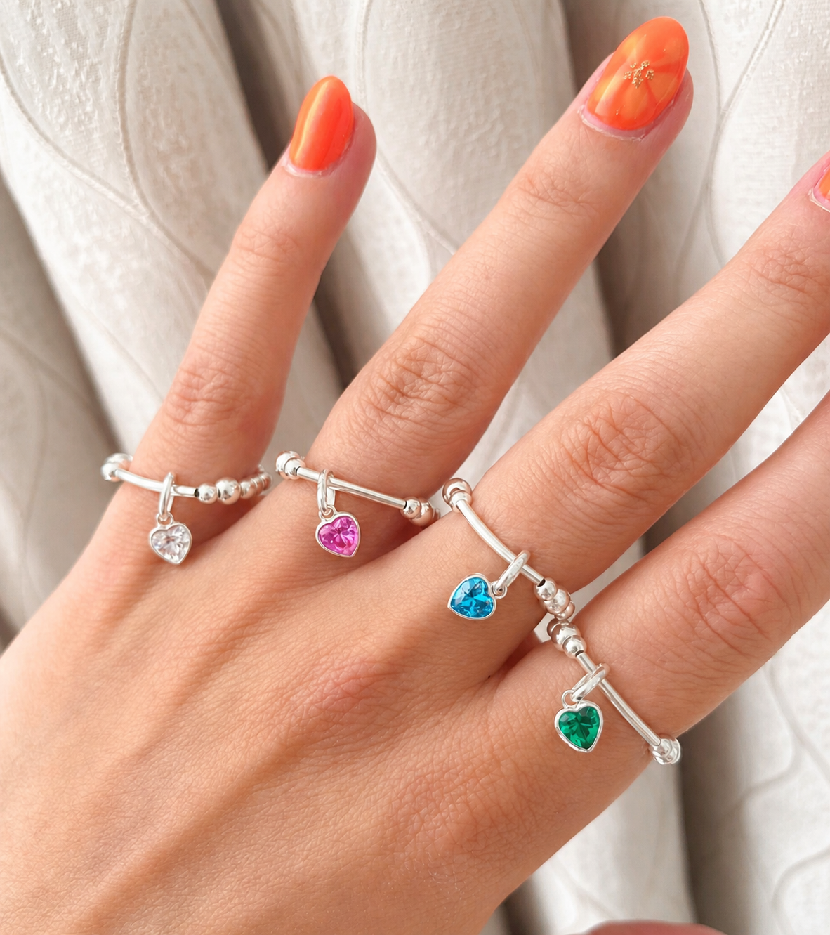 Sterling Silver Heart Charm Stretch Ring