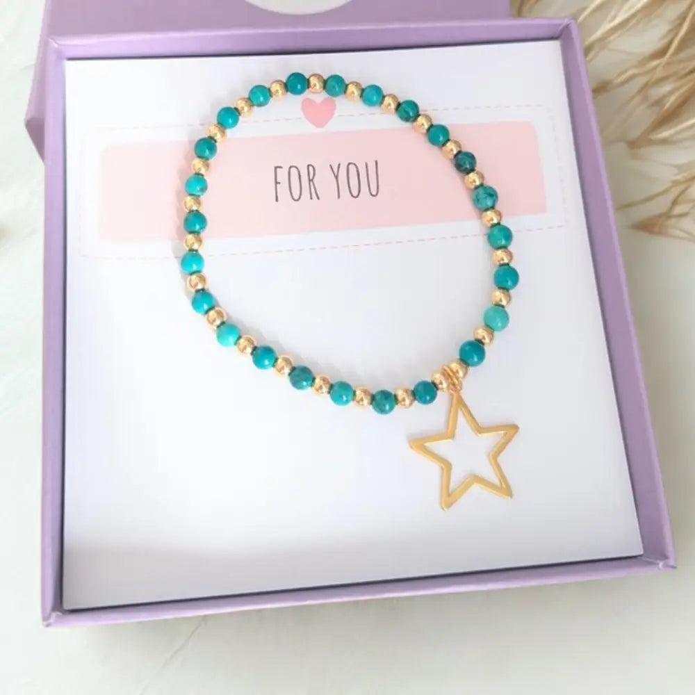 Star Charm Turquoise & Gold Vermeil Beaded Bracelet