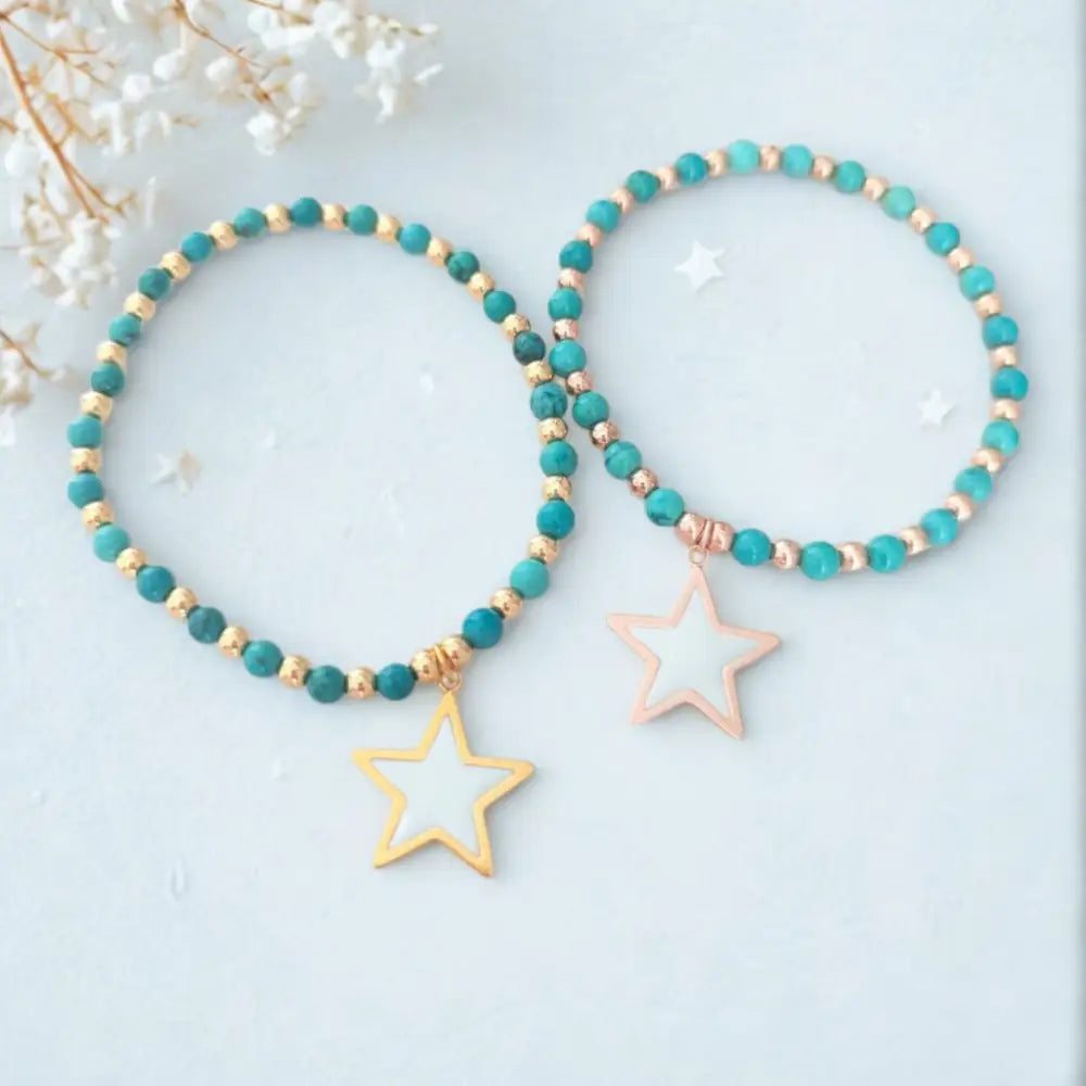 Star Charm Turquoise & Gold Vermeil Beaded Bracelet